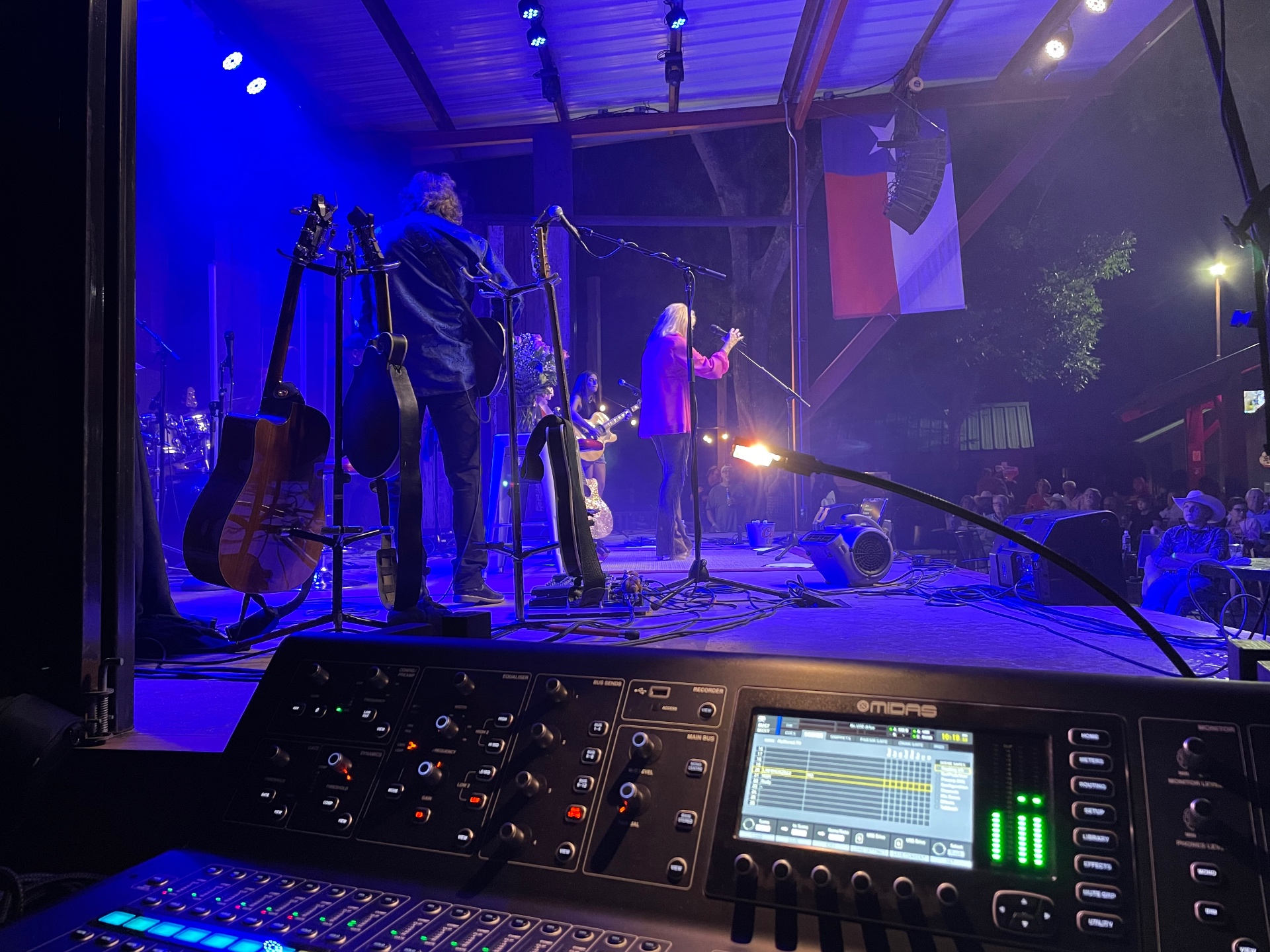 Midas digital console at monitor position mixing wedges and IEMs